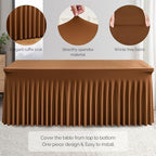 Wish Care 2 Pack Brown Spandex Table Clothes for 4 Foot Rectangle Tables, 4FT Wrinkle Free Fitted Tablecloths Ruffles Design Table Cover for Party, Banquet, Wedding and Events - Image 2
