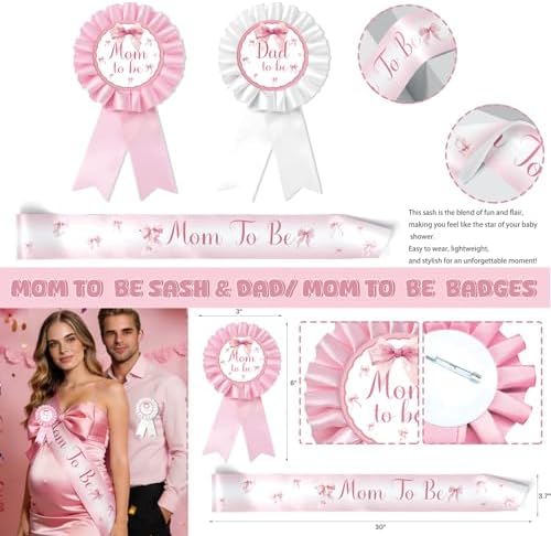 Costova Pink Bow Baby Shower Decorations Kit – 144 Pcs Complete Coquette Baby Shower Party Supplies for Girl Pink Bow Themed Party Décor - Image 5