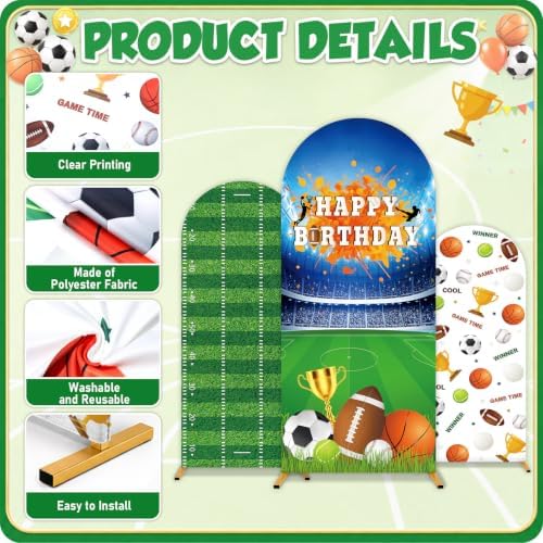 3Pcs Sports Themed Arch Backdrop Cover Multi-Sport Star Party Decorations - Image 3