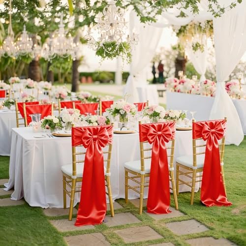 fani Red Satin Chair Straps Bows,120 PCS 7x108 Inch,Chair Sash - Image 6