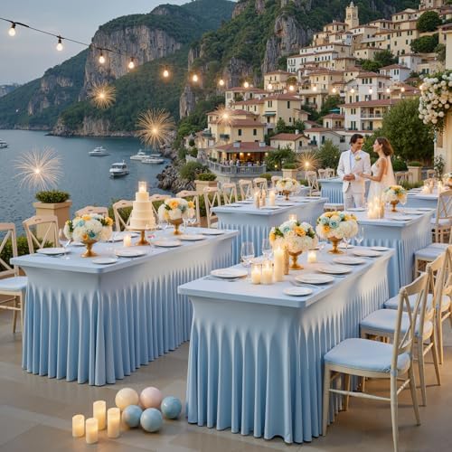 Spandex Tablecloth 6FT Rectangle Table Cover 6 Pcs Dusty Blue Wrinkle-Free by Outpain