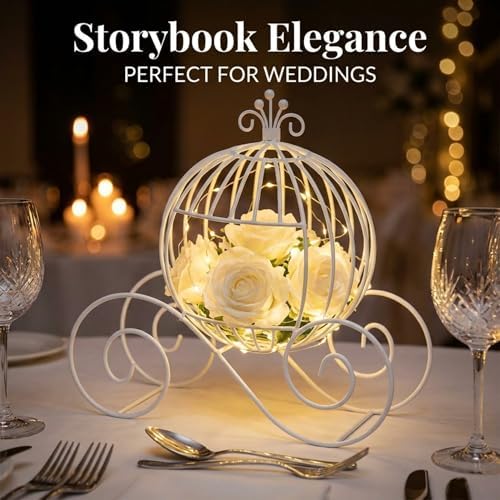 White Wire Cinderella Coach Carriage Centerpiece, 13.65" - Image 4