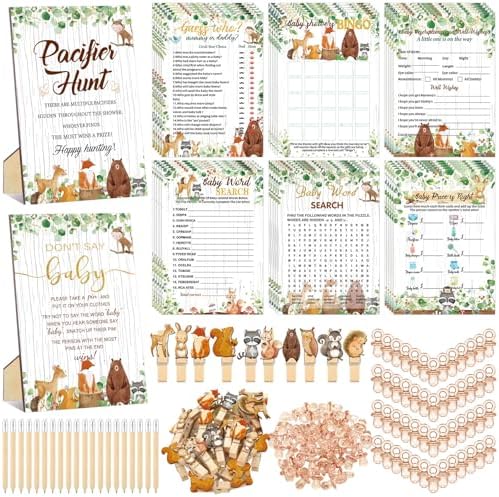 Sherr 424 Pcs Woodland Baby Shower Games Decorations, Set 8, 50 Pacifiers by Sherr