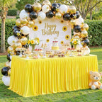 Wish Care Yellow Polyester Table Clothes for 4 Foot Rectangle Tables, Wrinkle Free Fitted Table Cover with Pleated Ruffle Table Skirt for Birthday Party Wedding Trade Show Event Display - Image 3