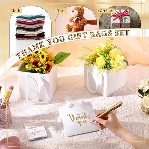 Windyun 50 Pcs Mini Paper Gift Bags with Handle 6 x 6 x 6'' Square Small Favor Bag with DIY Thank You Tag for Christmas Birthday Wedding Bridal Shower Bridesmaid Graduation Party (White) - Image 3