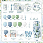 Blue and Sage Green Baby Boy Shower Decorations, All-in-1 Boho Baby Shower Decorations Boy with Balloon Arch Boy Boxes Plates Napkins Cake Toppers Tablecloth Backdrop Banner for Its a Boy Baby Shower - Image 4