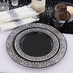 NOCCUR 210PCS Black and Silver Dinnerware Set for 30 Guests - Black Plastic Plates with Silver Rim Include 30 Dinner / 30 Dessert Plates, 30 Prewrapped Silverware, 30 Cups Ideal for Party/Graduation - Image 6