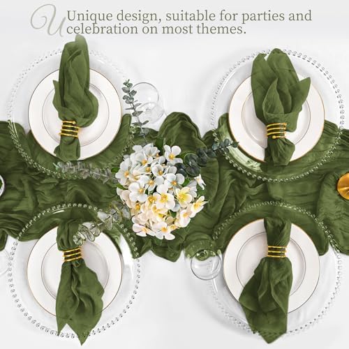 Cloth Napkins Set of 60 Olive Green Napkins 20x20inch Cheesecloth Napkin Rustic Boho Gauze Washable Dinner Napkin Cloth Bulk for Wedding Party Bridal Baby Shower Thanksgiving Table Decor - Image 6