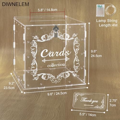 Acrylic Wedding Card Box with Lock Clear Large Letter Envelope Box Acrylic Wedding Gift Card Box Money Box for Reception Baby Shower Birthday Party Graduation Decorations - Image 2