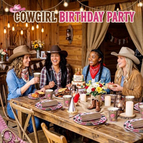Pickmesh 250 Pcs Cowgirl Birthday Party Decoration Pink Barn Plate Serve 50 - Image 4