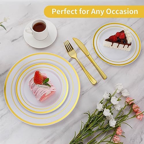Goodluck 200PCS Gold Plastic Plates, Heavy Duty Disposable Gold Plates - Image 3