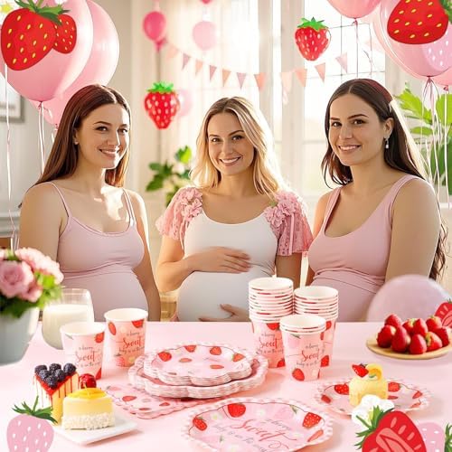 Strawberry Baby Shower Decorations for Girl, Baby Shower Plates and Cups and Napkins Sets Serves 50, Strawberry Plates, A Berry Sweet baby Is On The Way Decorations, Berry Sweet baby shower - Image 6