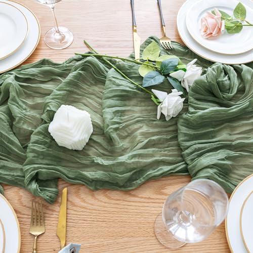 Wokceer Cheesecloth Table Runner Sage Green 10FT Boho Gauze, 12 Pack - Image 5