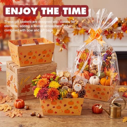 Funnymoom 24 Pcs Pumpkin Fall Gift Basket Set with Bags and Bows - Image 2