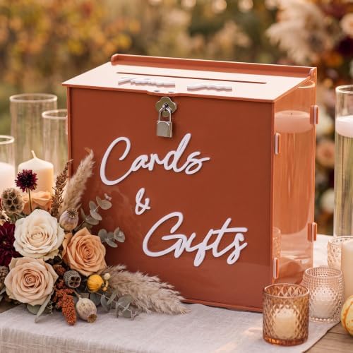 BreezeHug 10" Burnt Orange Wedding Card Box with Lock, Fall Boho Money Box by Unknown