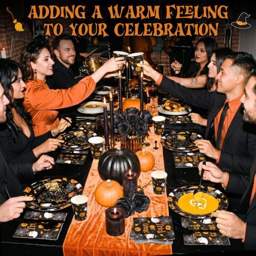 250 Pcs Halloween Party Supplies, Paper Plates Napkins and Cups, Black - Image 5