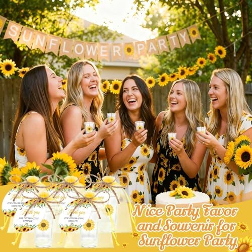 Funnymoom 50 Sets Sunflower Birthday Party Favors for Guests Souvenir Yellow Sunflower Acrylic Clear Shot Glasses Thank You Tags with Organza Bridal Shower Baby Shower Party Supplies - Image 2