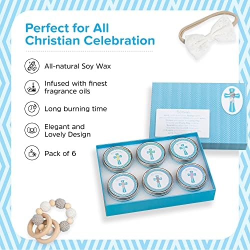 Premium Baptism Favors for Boys| Unique Christening Favors with Soy Wax Candle | First Communion Favors | Christian Party Favors Gift Set for Guests | 6-Pack Blessings Candle Set - Image 4