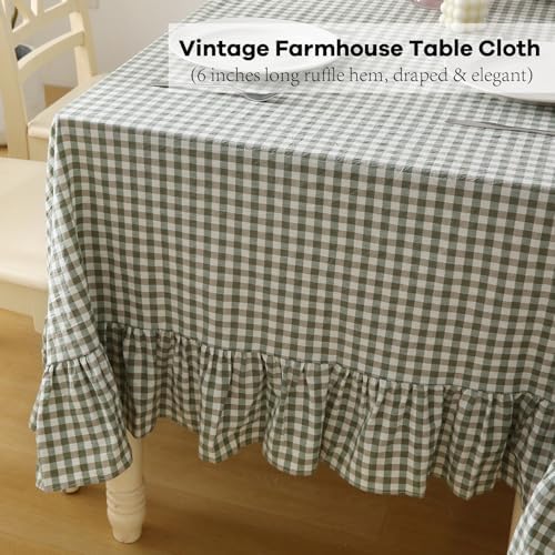 Sage Green White Gingham Ruffle Tablecloth Rectangular 120“x60” - Image 6