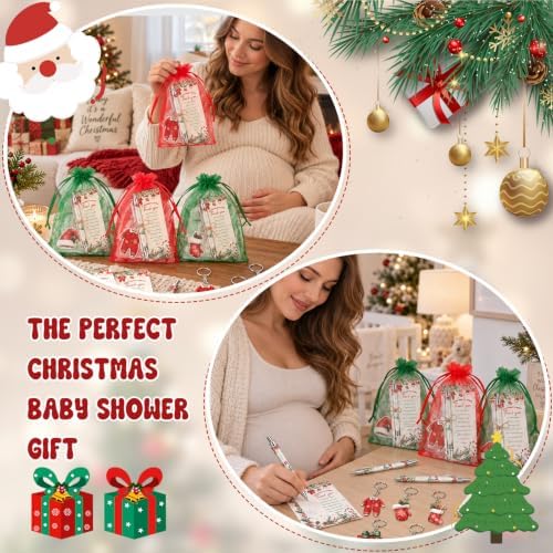 145 Pcs Christmas Santa Baby Shower Favors for Guests, Retractable Ballpoint Pens, Keychains, Thank You Cards, Gift Bags & Twine, Gender Reveal Party Souvenirs, Holiday Baby Shower Prizes Bulk - Image 5