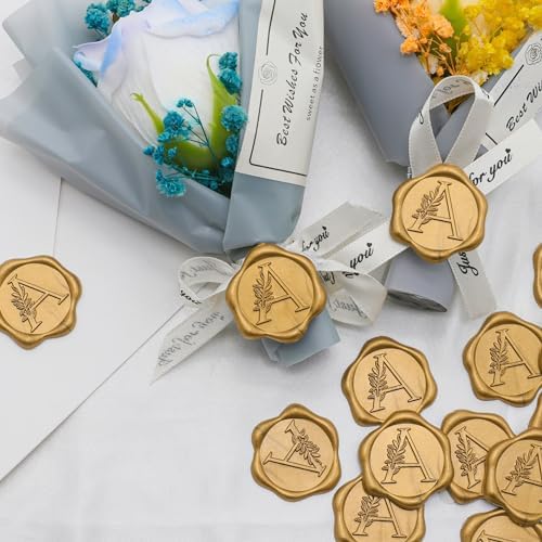 SWANGSA 200 Pack Letter A Wax Seal Stickers, Antique Gold Botanical Leaves Initial Alphabet Self-Adhesive Wax Stickers for Wedding Party Invitation Envelope - Image 4