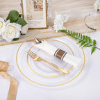 SUT 350 Pcs Gold and Clear Plastic Dinnerware Set for 50 Guests, Include: 50 Dinner Plates, 50 Dessert Plates, 50 Pre Rolled Napkins With Silverware, 50 Cups, Disposable Plates for Party, Wedding - Image 7