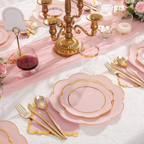 350Pcs Pink Gold Rim Disposable Plastic Dinnerware Party Set - Image 2