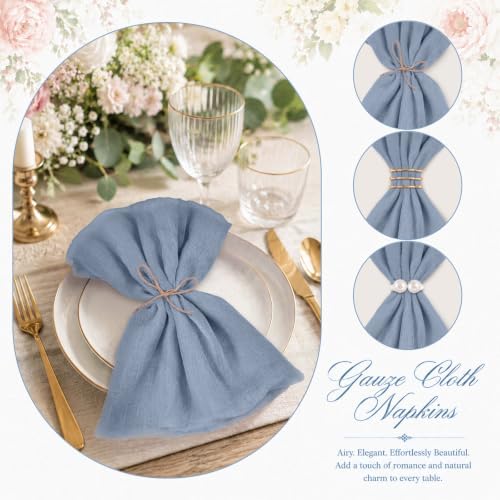 60Pack Dusty Blue Cheesecloth Napkins Rustic Boho Gauze Napkins 20"x20" - Image 5