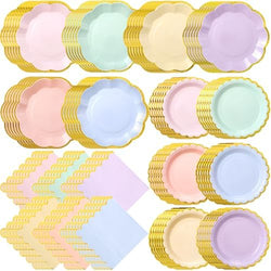 216 Pcs 72 Guests Pastel Plates and Napkins Party Supplies by Skybooly
