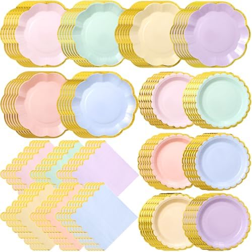 216 Pcs 72 Guests Pastel Plates and Napkins Party Supplies by Skybooly