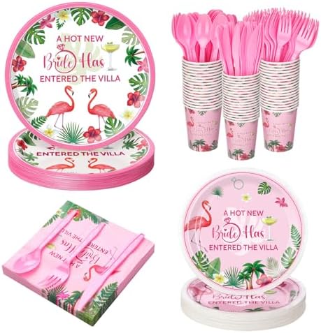 Yungyan 252 Pcs New Bride Bachelorette Party Tableware Set Included Plates Napkins Cups Forks Knives Cutlery for Party Decorations Supplies 36 Guests by Yungyan