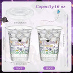Sliner 50 Sets 16 oz Purple Graduation Plastic Cups for Hot Cold Drinks - Image 2