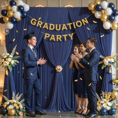 20x10FT Backdrop Curtains with Rod Pockets - Wrinkle Free Photo Stage Backdrop 4 Panels Curtains Drapes for Photography Wedding Party Baby Shower Decorations (Navy Blue) - Image 2