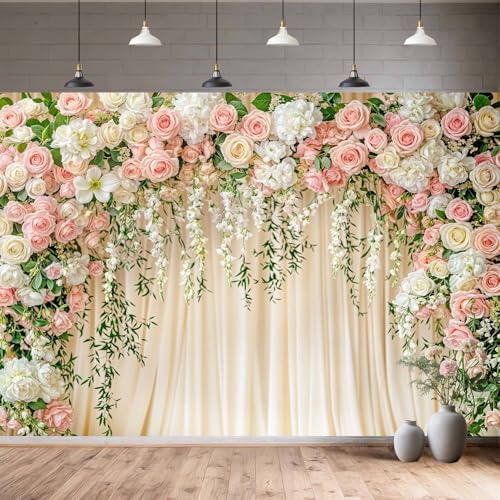 12X10FT Wedding Photography Backdrop Pink Flower Floral Bridal Backdrop Anniversary Ceremony Wall Background Flower Girl Birthday Party Decorations Baby Shower Banner Mother's Day Photo Booth Props - Image 5