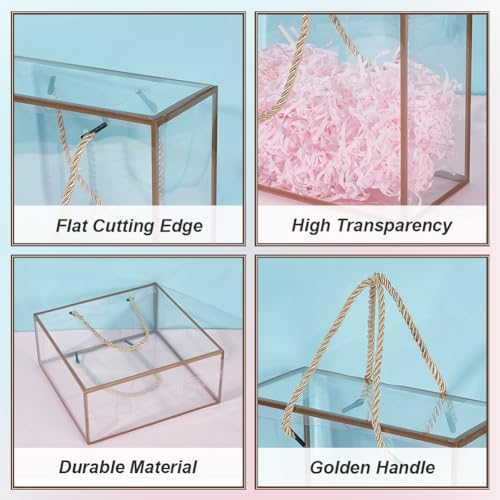 BENECREAT 20-Pack Transparent Favor Boxes, 7.87x7.87x3.54 Inch PET Plastic Gift Boxes with Gold Border, Durable Rectangle Party Box for Weddings Birthdays Parties - Image 4