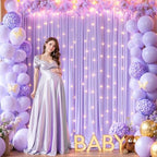 10x10ft Lavender Backdrop Curtains with Lights Photo Drapes Wrinkle Free Fabric Backdrop Curtain for Wedding Birthday Party Baby Shower Bridal Shower Home Party Background Decorations - Image 4