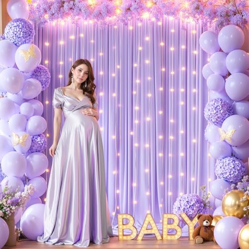 10x10ft Lavender Backdrop Curtains with Lights Photo Drapes Wrinkle Free Fabric Backdrop Curtain for Wedding Birthday Party Baby Shower Bridal Shower Home Party Background Decorations - Image 4