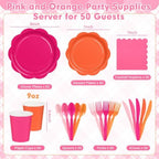 350 Pcs Pink and Orange Party Plates and Napkins - Hot Pink Orange Party Decoration Tableware set Include Sunset Tropical Scalloped Plate Napkin Cup & Cutlery for Baby Shower, Wedding, Birthday - Image 2