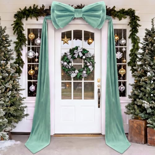 Wavwavw Christmas Giant Velvet Bow Decor Sage Green Big Bow, 75 x 18 Inches - Image 5
