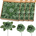 100 Pcs Artificial Foam Rose Flower Faux Bouquet Wedding Fake Rose Gift for Mother's Day Women DIY Bridal Shower Party Table Birthday Home Spring Decor (Elf Green) by Luinabio