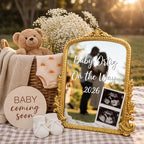 Yookeer 3 Pcs Pregnancy Announcement Set, Gold Mirror White Knit Booties - Image 4