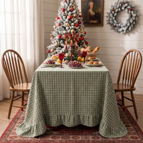 Eternal Beauty Green Plaid Ruffle Tablecloth 60x120 in - Image 3