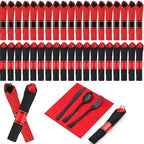 Lasnten 50 Sets Halloween Pre Rolled Silverware, Black Red Disposable by Lasnten