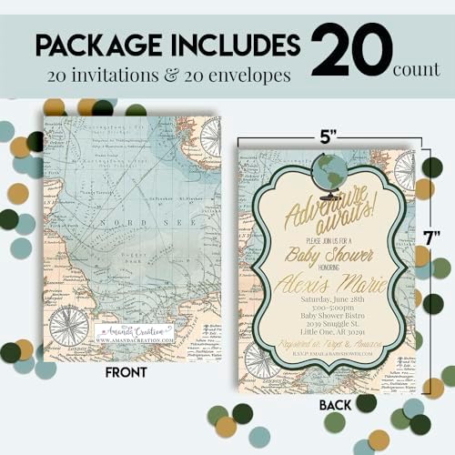 Amanda Creation Custom Baby Shower Invites Adventure Awaits Baby Shower Invitation 20 5x7 Personalized Invites With Envelopes - Image 4