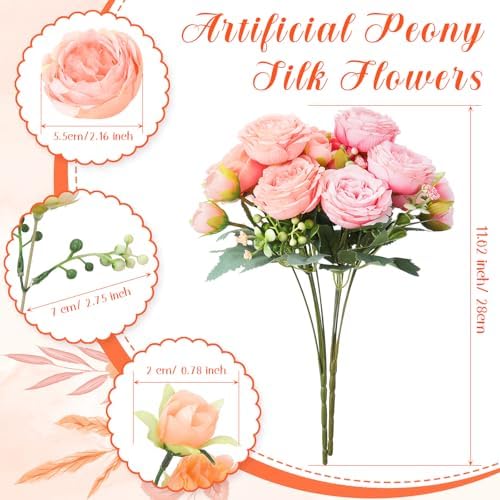 Geosar 8 Bundles Artificial Peonies Flowers,Peach Pink, Light Pink - Image 2