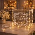 Wedding Card Box for Reception, Acrylic Card Box with Lock and Key, 3mm Top Lid, LED String Light, 7 in Slot, Holds 250-300 Cards for Graduation, Baby Shower, Sweet 16 by PUKUPIG