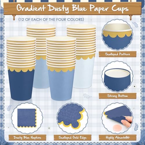 Mimorou 338 Pcs Dusty Blue Plates Napkins Cups Flatware Set - Image 4