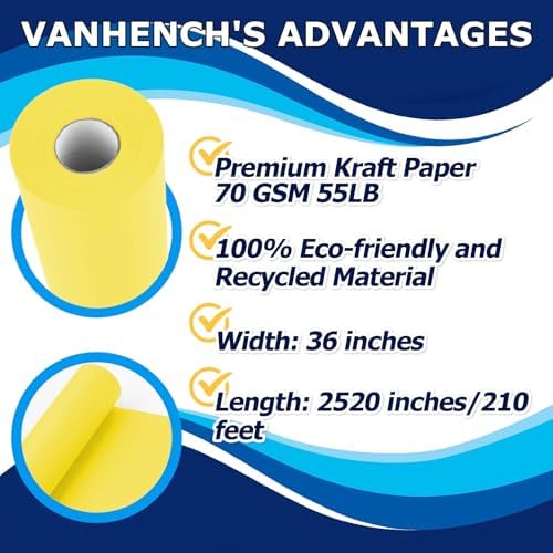 Vanhench 36" x 210' Vibrant Yellow Wrapping Paper, Art Kraft Paper for Bouquet Flower Crafts & Packing, Ideal for Birthday, Poster, Bulletin Board, Floor Covering and Table Runner - Image 2