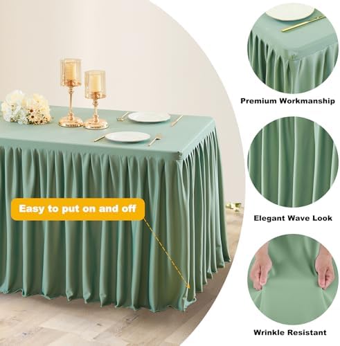 Wish Care Sage Green Table Clothes for Rectangle Tables 6ft, Wrinkle Resistant Fitted Table Cloth with Pleated Ruffle Skirts for Banquet Wedding Baby Shower Folding Tables - Image 4