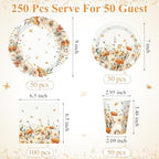 Ziliny Fall Floral Party Decorations, Paper Plates Napkins Cups Serve 50 - Image 3